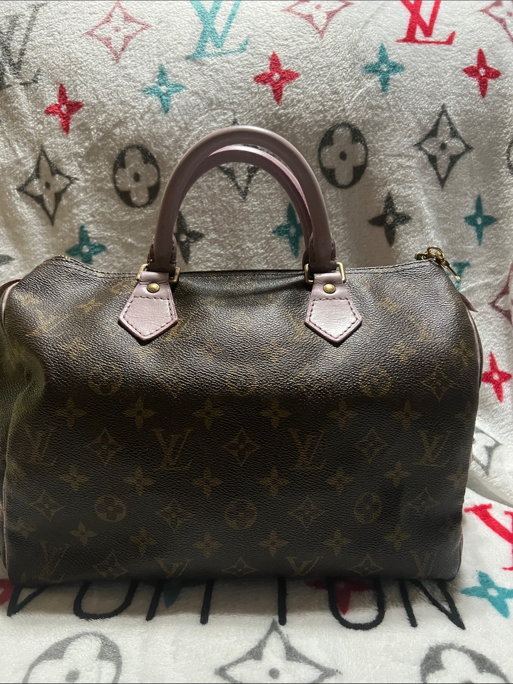 Louis Vuitton Monogram Speedy 30 Satchel with Lavender Handles